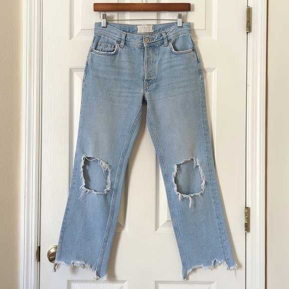We The Free Light Wash Mid Rise Baggy Cropped Straight Leg Button Fly Jeans 24 - Picture 1 of 13